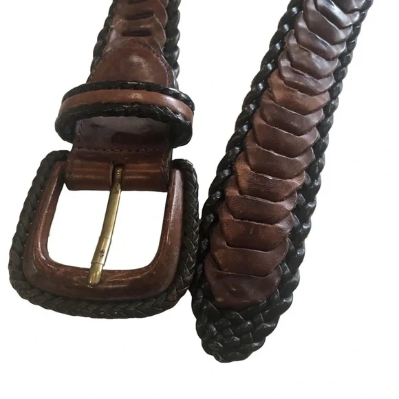 Leather belt. Brown and black. Woven braided western cowboy Size M - Picture 3 of 10